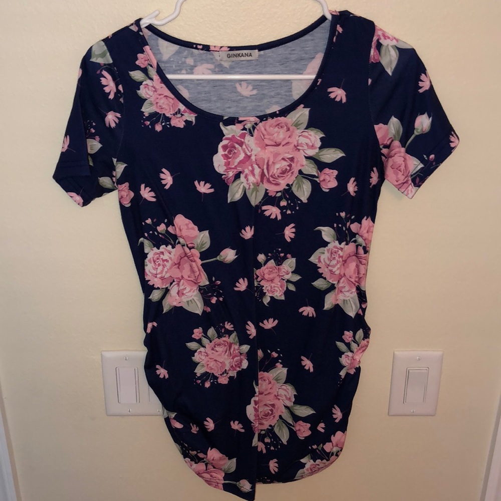 Navy Blue 💙 Maternity Shirt with Flowers 💐